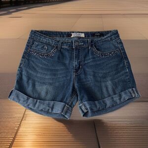 VGS Women’s Cuffed Embellished Blue Denim Shorts Size 8
